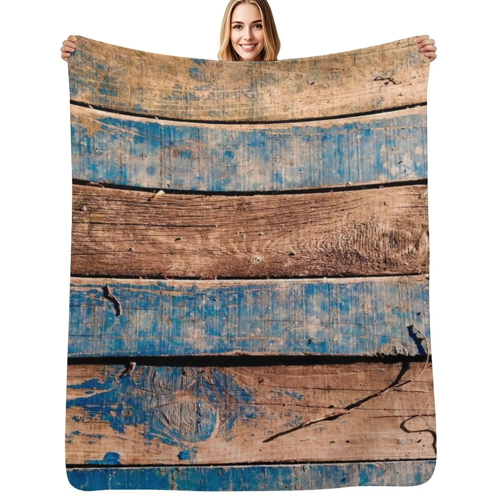 Vintage Wood Board - Dock Throw Blanket Warm Napping Blanket for Office Couch Bed