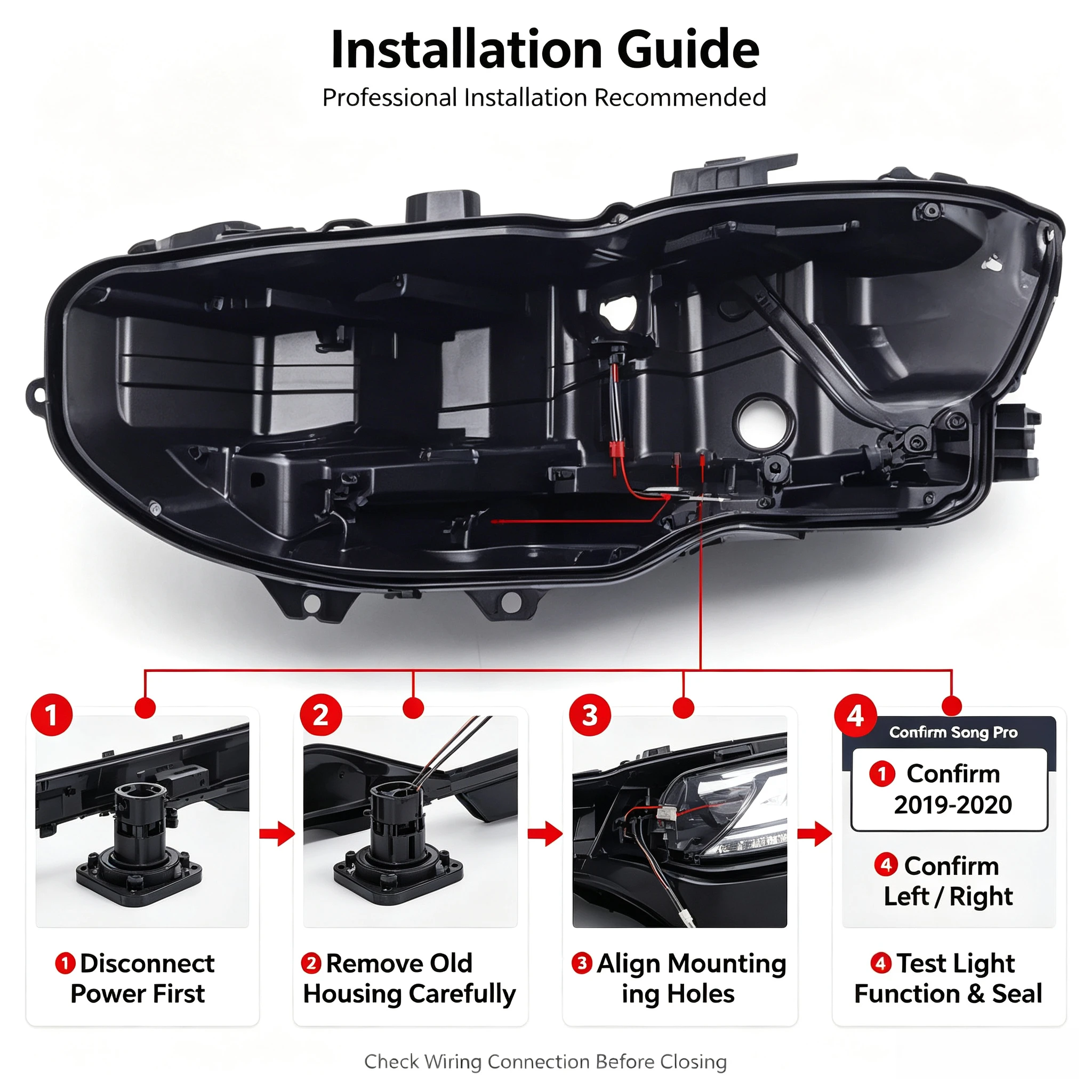 Moggic Black Headlight Rear Housing Base Bottom Shell For BYD Song Pro 2019‑2020 Front Headlamp Back Cover