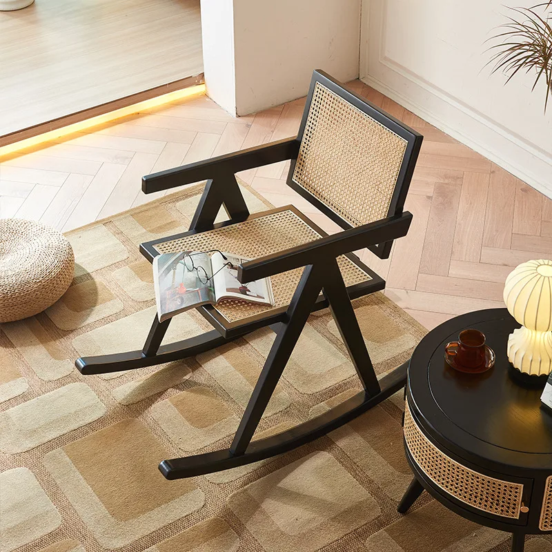 

Nordic solid wood rattan rocking chair black simple B & B creative Chandigarh rocking chair 2023 new