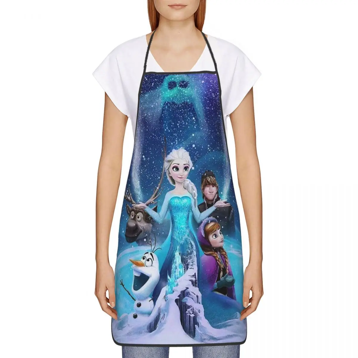 Custom Cartoon Frozen Princess Aprons Men Women Unisex Kitchen Chef Animated Movie Tablier Cuisine for Cooking Baking Gardening