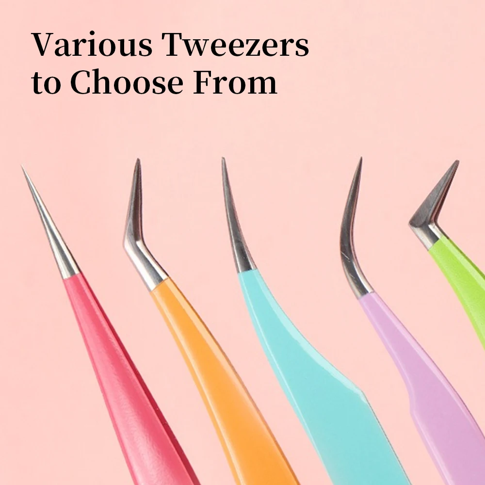 Pincettes antidérapantes pour faux cils, 5 pièces, Extension de cils, pointe en Fiber d'acier inoxydable, pincettes de précision, outils de maquillage