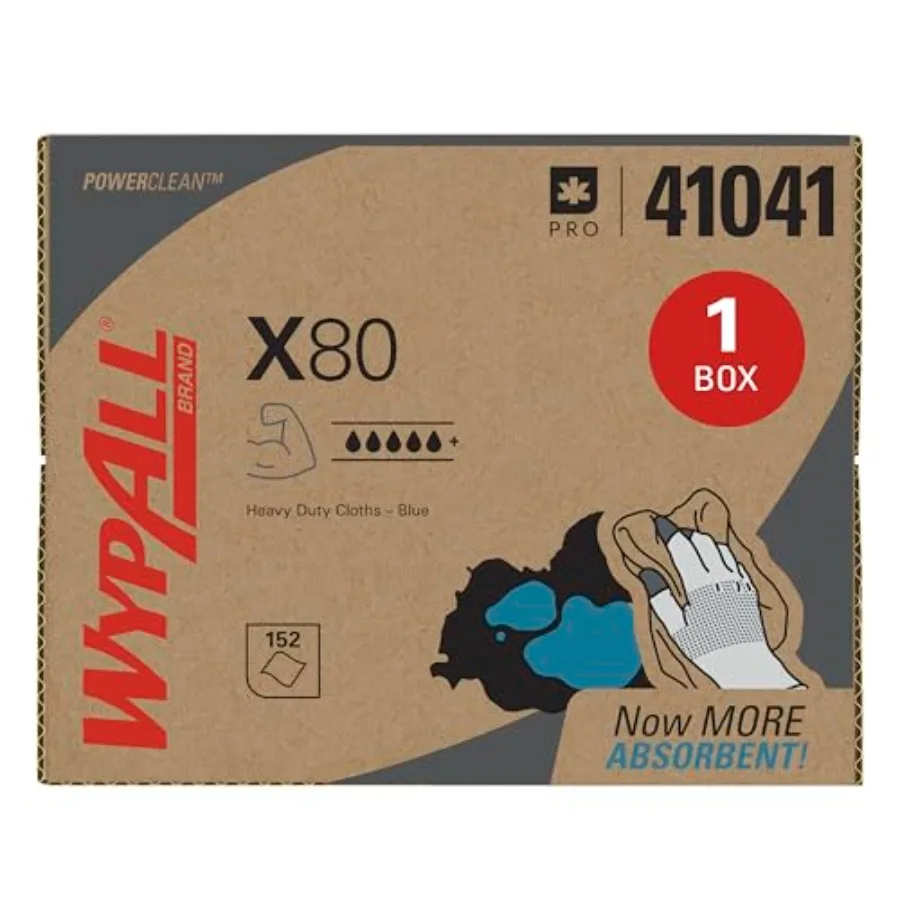 

PowerClean X80 Cloths Heavy Duty Wipes 41041 Brag Box Extended Use Towels Blue (1 Pack of 152 Sheets 152 Sheet Total)