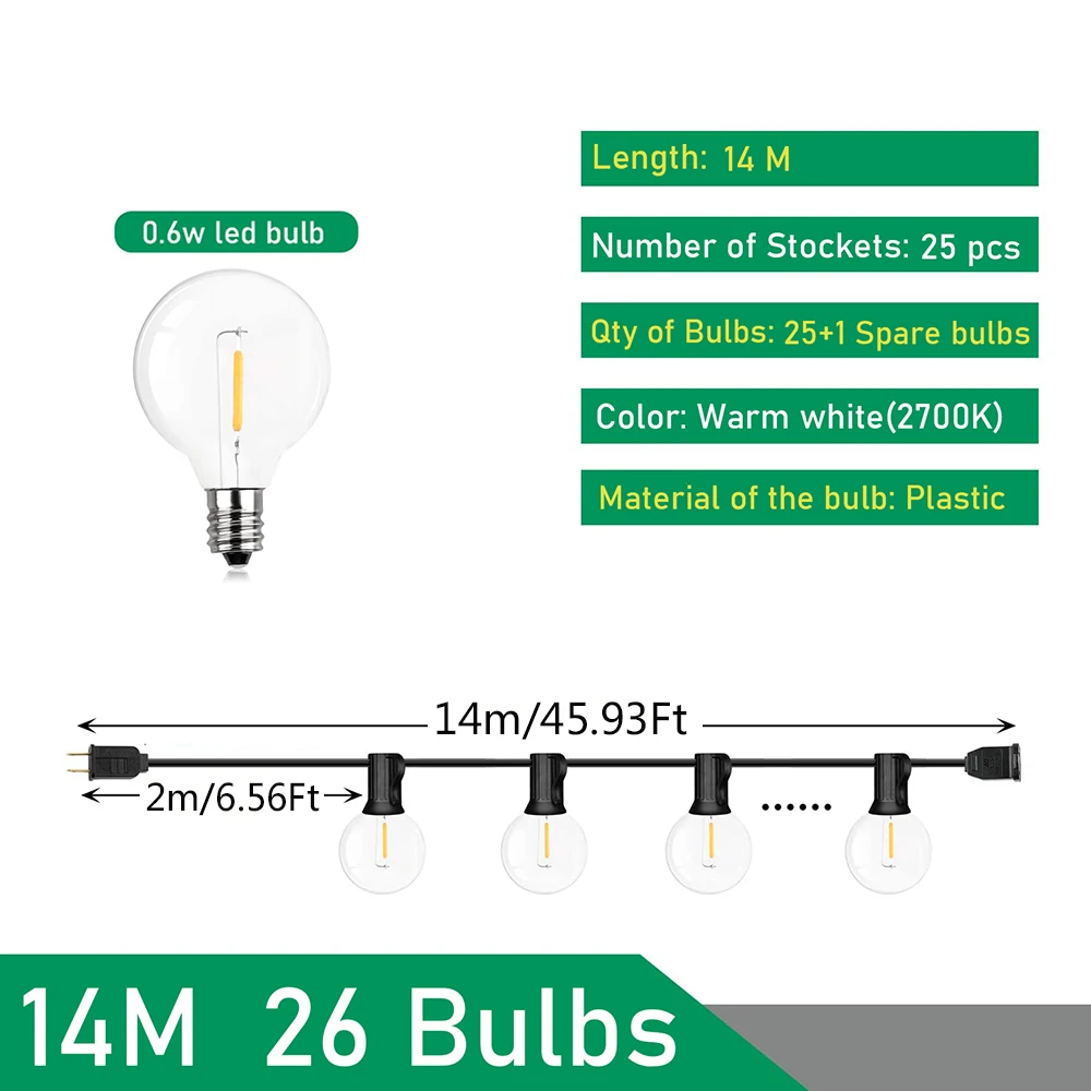 110 V/220 V Outdoor Lichtslingers LED G40 Festoen Fairy Patio Garland Lamp Bruiloft Straat Camping Tuin Party decoratie Verlichting