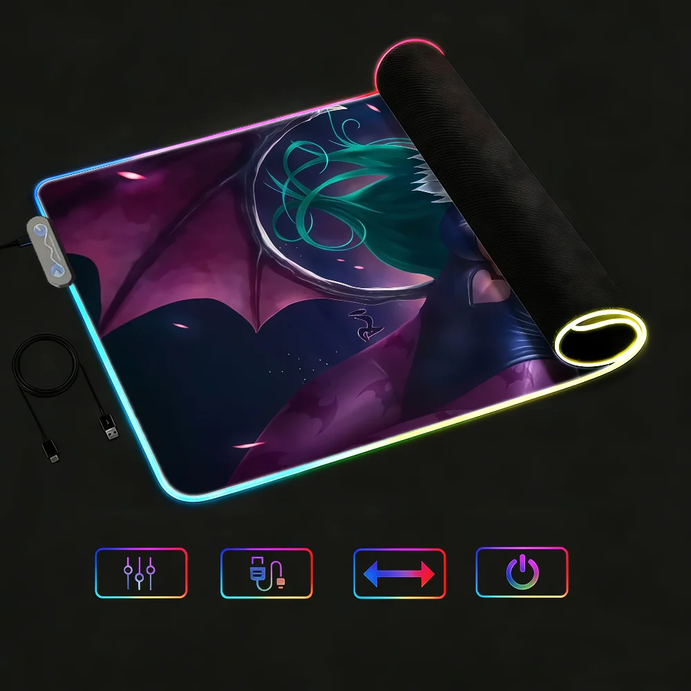 Game D-Darkstalkers Morrigan A-Aensland Mouse Pad  RGB Led Gaming Bedroom Office Desk Non-Slip Mat  Waterproof Large view 3