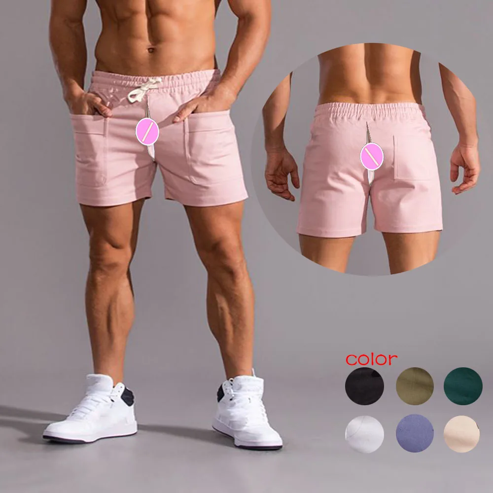 

Invisible Open Crotch Sex Pants Mens Athletic Workout Shorts 5.5" Cotton Casual Shorts Elastic Waist Joggers Sports Club Trunks