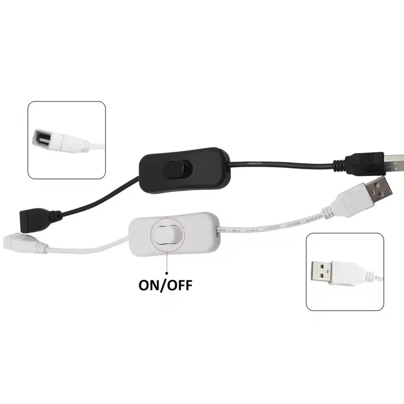 28cm USB Cable With Switch Male To Female Switch ON OFF Cable Toggle LED Light Power Cord 1-4pcs