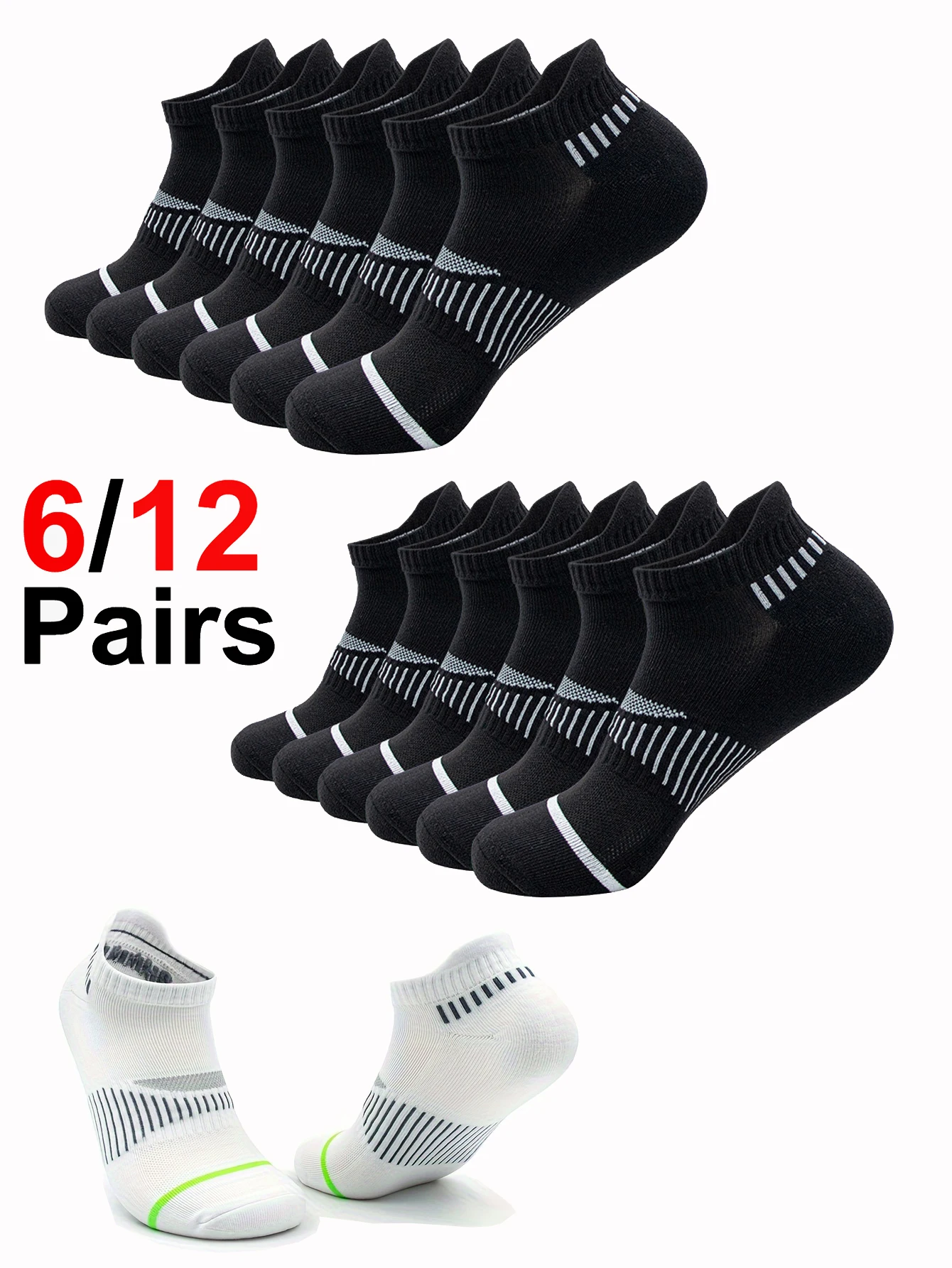 

6/12Pairs Classic Crew White Men's Socks Unisex Sports Anti-slip Breathable for Running Basketball Outdoor Activities