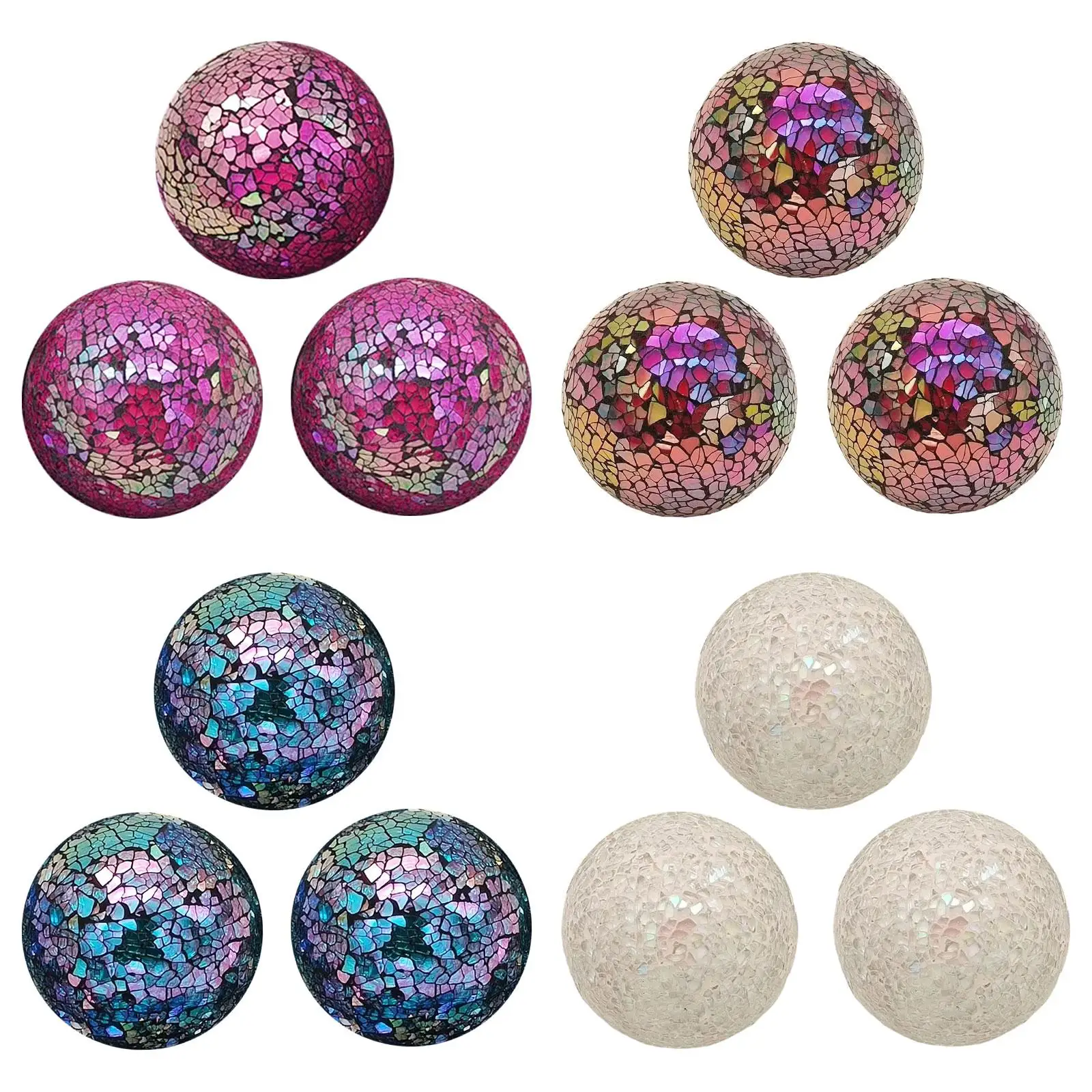 3x Glass Mosaic Balls Decorative Orbs Modern Home Room 8cm for Housewarming Fireplace Bowls Basket Filler Vases