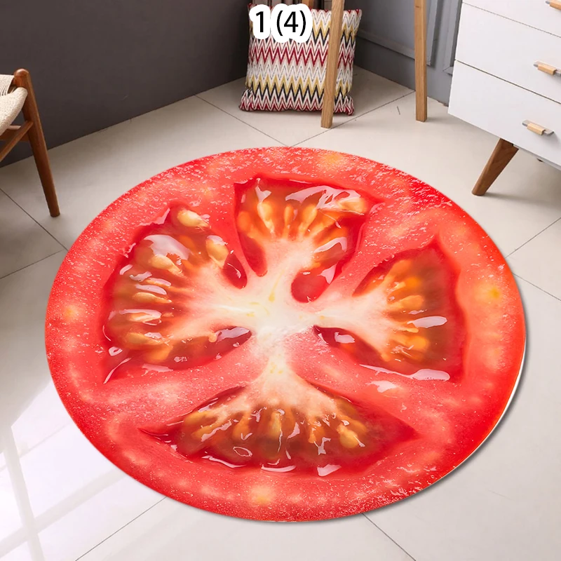 Tomato Vegetable Rug Slice Round Felt NonSlip Carpet For Living Room Dining Bedroom Bedside Realistic Red Home Floor Mat