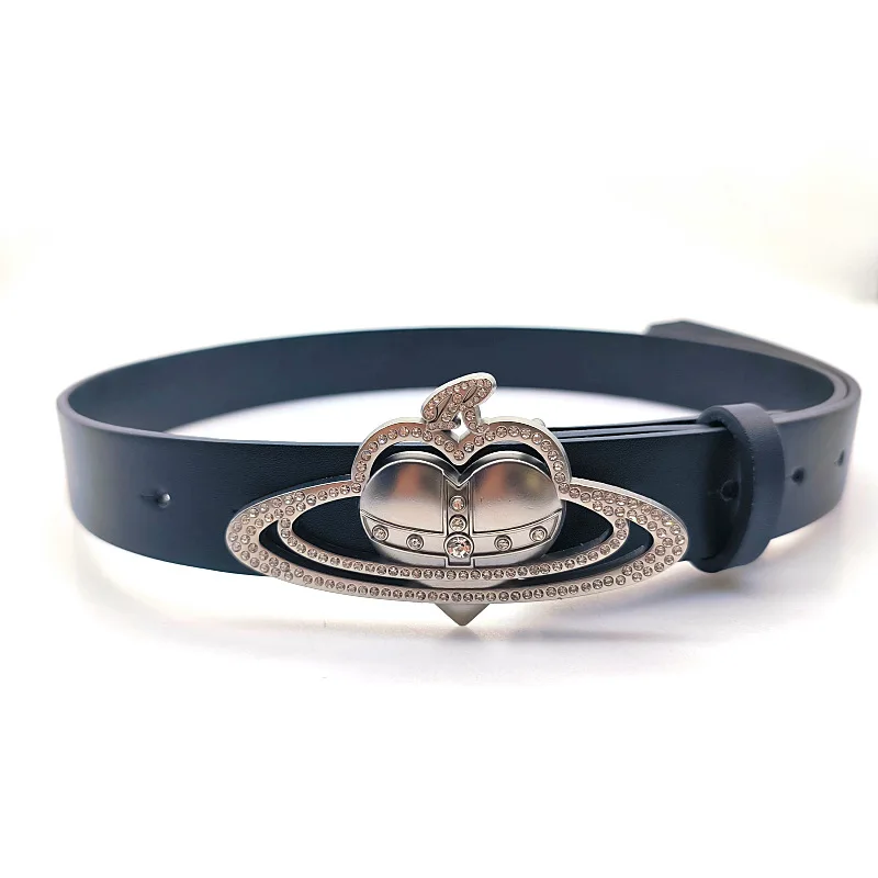 Fashion Love Saturn Cross Crown Design Buckle Belt Y2K Spicy Girl Love Leather Belt for Female Dress Jeans Ceinture Waistband