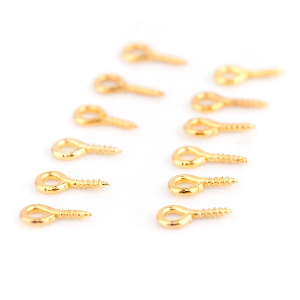 200Pcs Multipurpose Alloy Screw Eye Hooks Different Colors 0.4 * 0.8cm Jewelry Findings Threaded Bails Bracelet Making