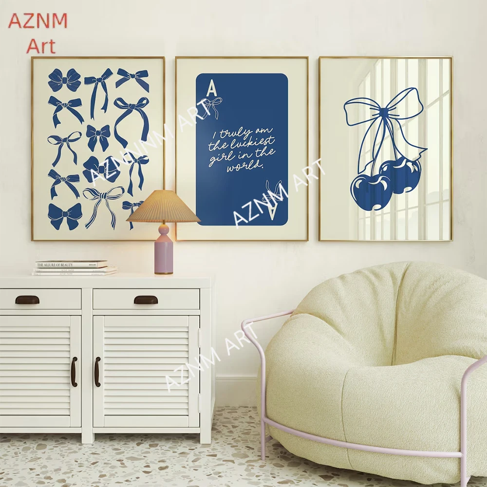 Blue Bows Coasta Cowgirl Ace Card Lucky Girl Apartment Wandkunstdrucke Leinwandgemälde Poster Wohnzimmer Heimdekoration