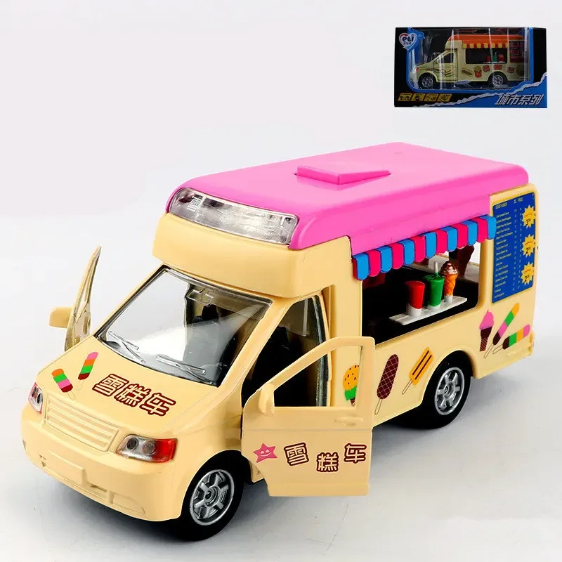 1:32 Simulation ice cream truck Food truck store toy alloy model Sound and Light car pull-back vehicle kids baby gift