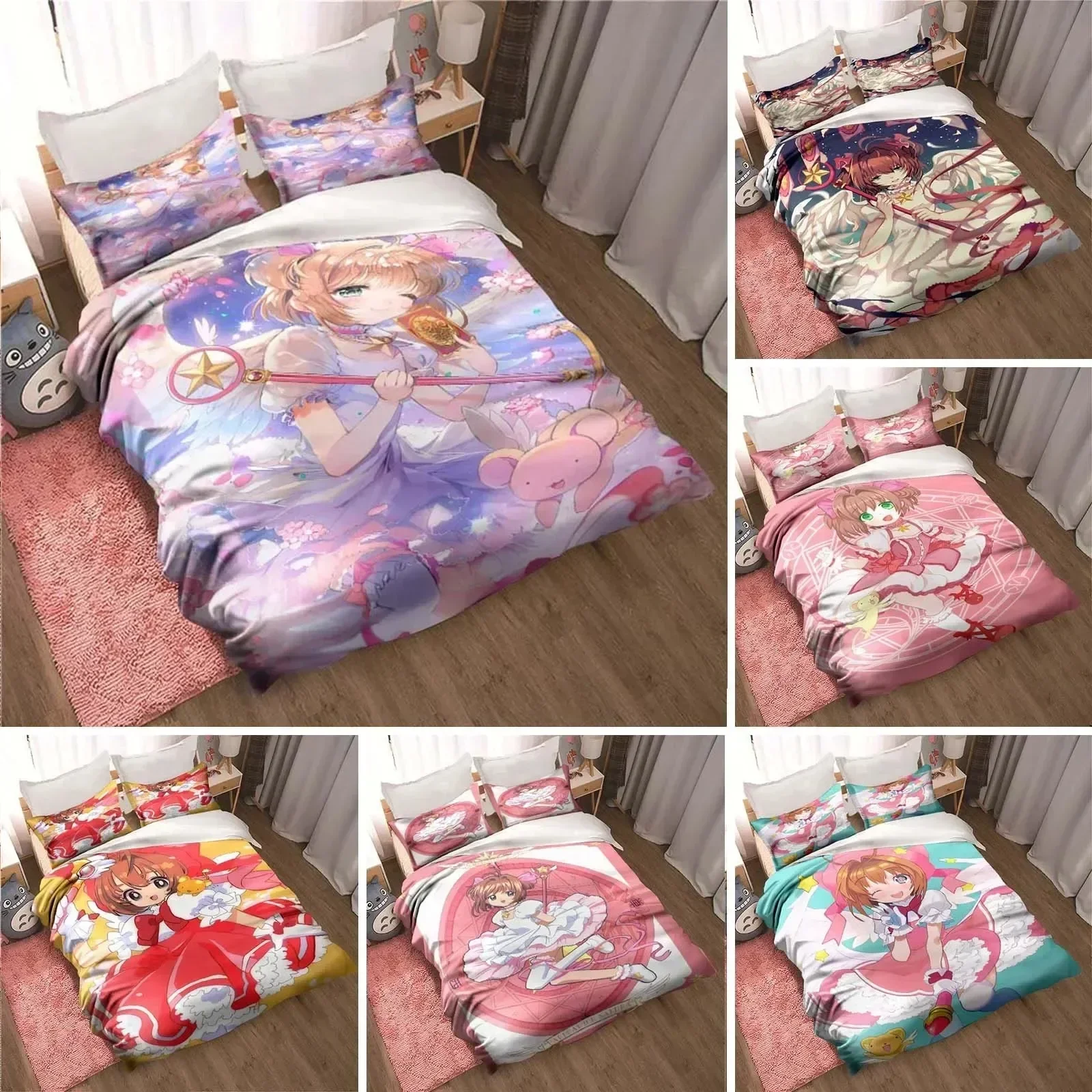 Anime Cardcaptor Sakura Bedding Set Duvet Cover Sheet Printed Bed Set Pillowcase Bed Full Queen King Size Comforter Bedroom