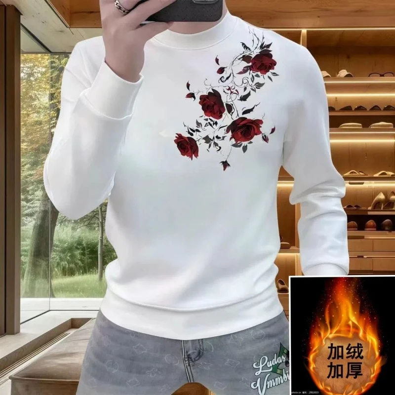 2025 Autumn Winter New Sweatshirts Trendy Brand Printed Men's Fashion Hoodie Round Neck Long Sleeve Vintage Casual Versatile Top