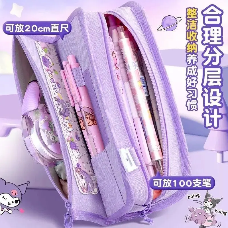 

Пенал Sanrio Kuromi, новинка 2024, большая вместительная коробка для канцелярских принадлежностей для девочек для школьников