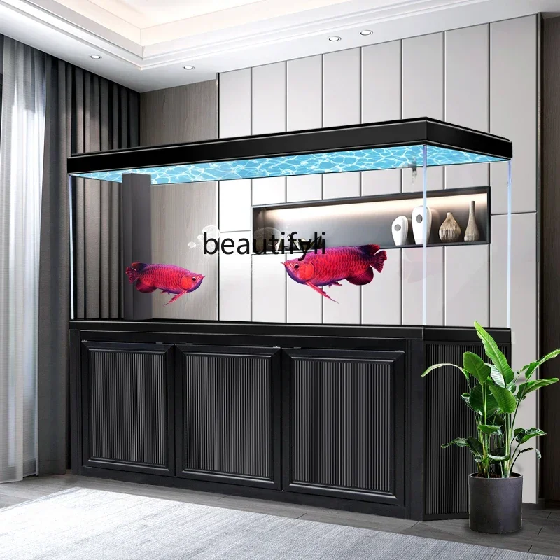 SS NewArowana tank living room large floor aquarium partition bottom filter new light luxury fish tank