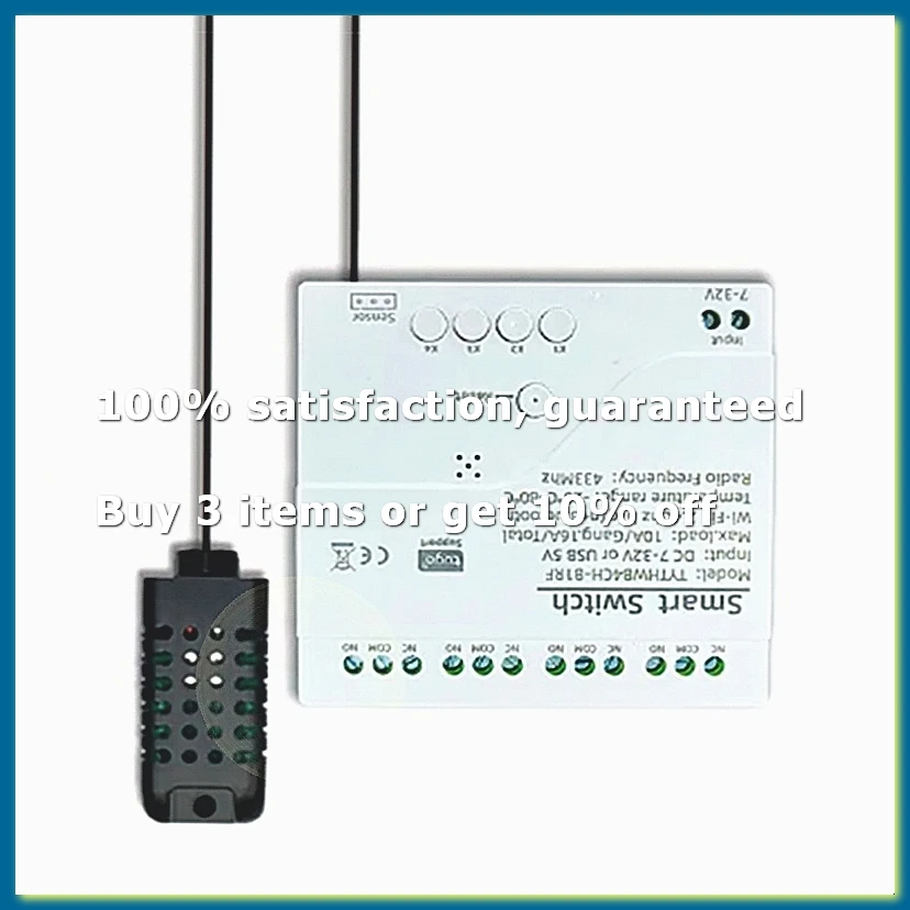 Tuya Smart WiFi 4 Channel Relay with Temperature Humidity Sensor Passive Dry Contact Switch RF433 for (A)