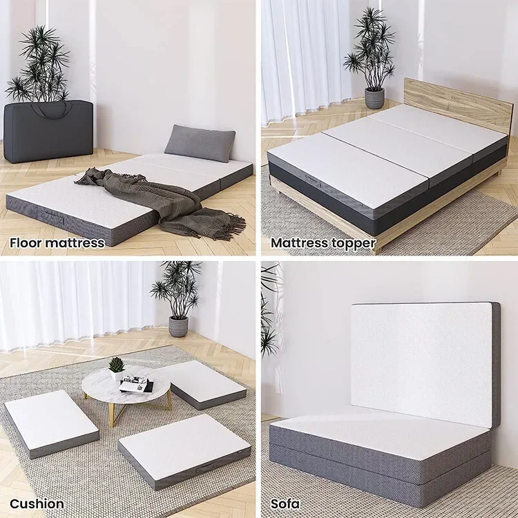 2026Portable Tri-Fold Memory Foam Mattress Topper with Washable Cover Non-Slip Bottom Modern Folding Foldable Bed Bedroom Floor