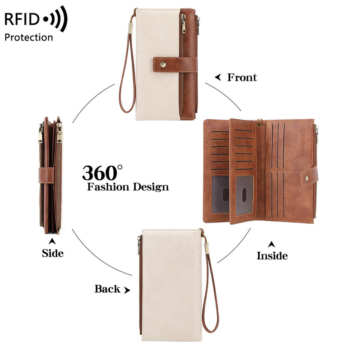 Vintage Style RFID Blocking Wallet Three-Fold Long Clutch Purse Multi-Card Slots for Daily Commute Business Casual