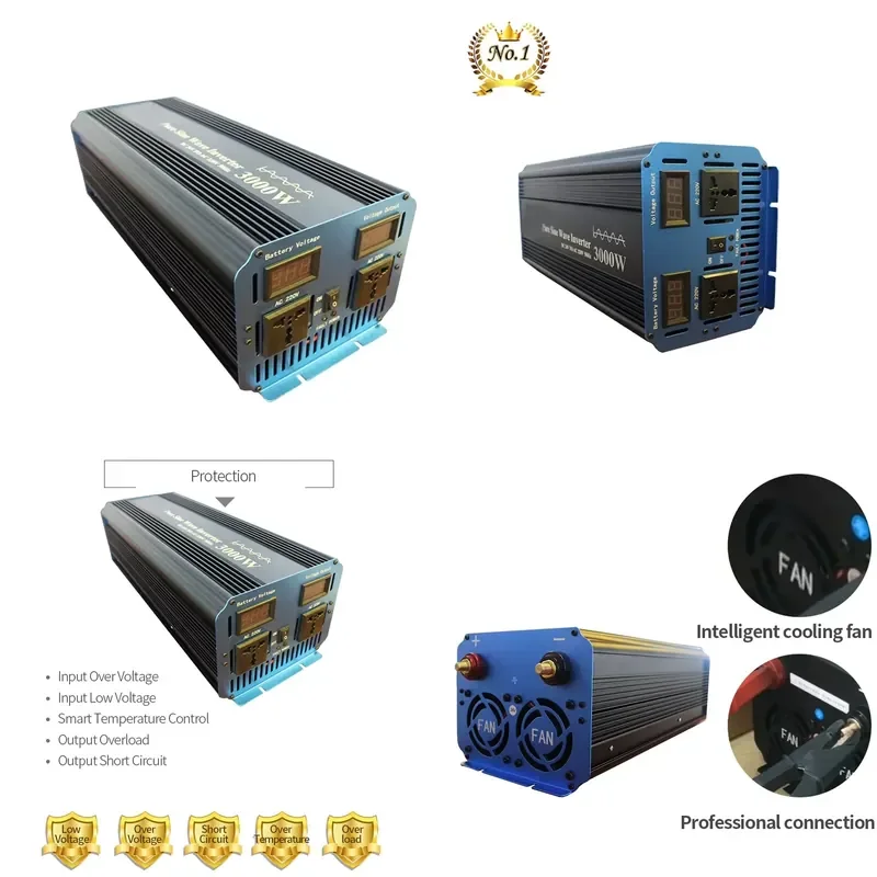 3000W 4000W 5000W 6000W Pure Sine Wave Car Power Inverter with 12 24 48 Volt Power Soft Starter Single Phase DC 12V to AC