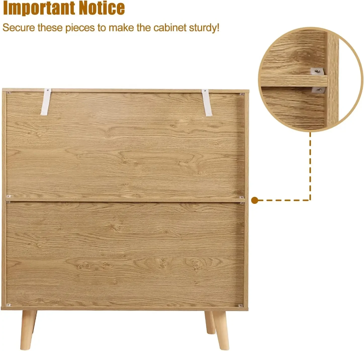 3MELCommode autoportante pour chambre à coucher, commode en rotin, commode en bois moderne, portes de proximité avec rangement spacieux, style 2, chêne rustique