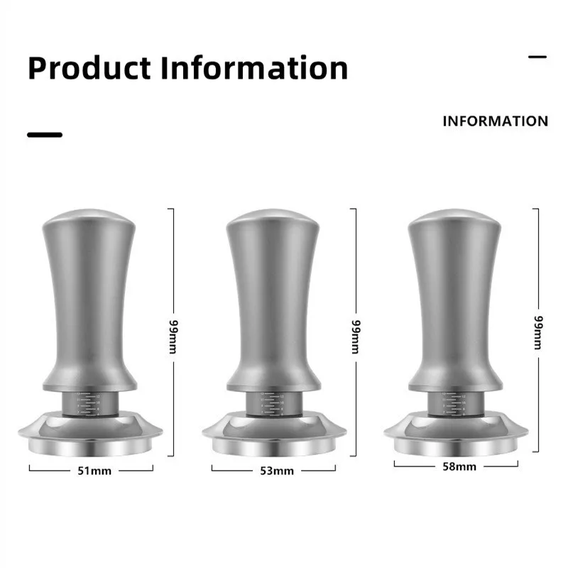 51/53/58mm Stainless Steel Coffee Tamper Adjustable Depth with Scale 30lb Espresso Springs Calibrated Tamping Flat Base with Mat