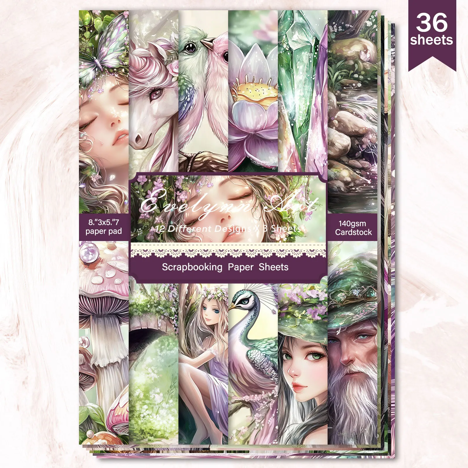 36-folhas-a5-fairyland-peacock-eagle-unicorn-papel-fino-para-corte-de-diario-de-bala-revista-lixo-fundo-de-cartao-de-felicitacoes