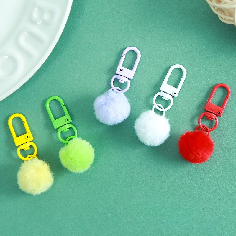 20pcs Adorable Pastel Pom Pom Ball Keychain Pendant Door Buckle DIY Textile Craft Decoration