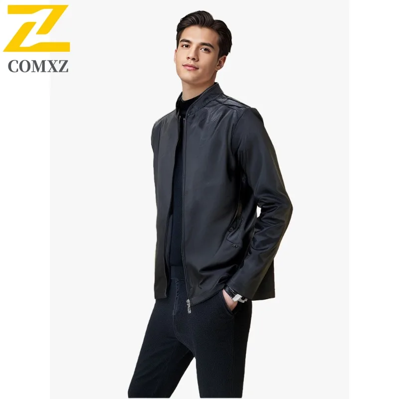 

Мужская куртка Slim Fit, однотонная деловая куртка из искусственной кожи, устойчивая к морщинам, мотоциклетные куртки для верховой езды, путешествий, ветрозащитное пальто