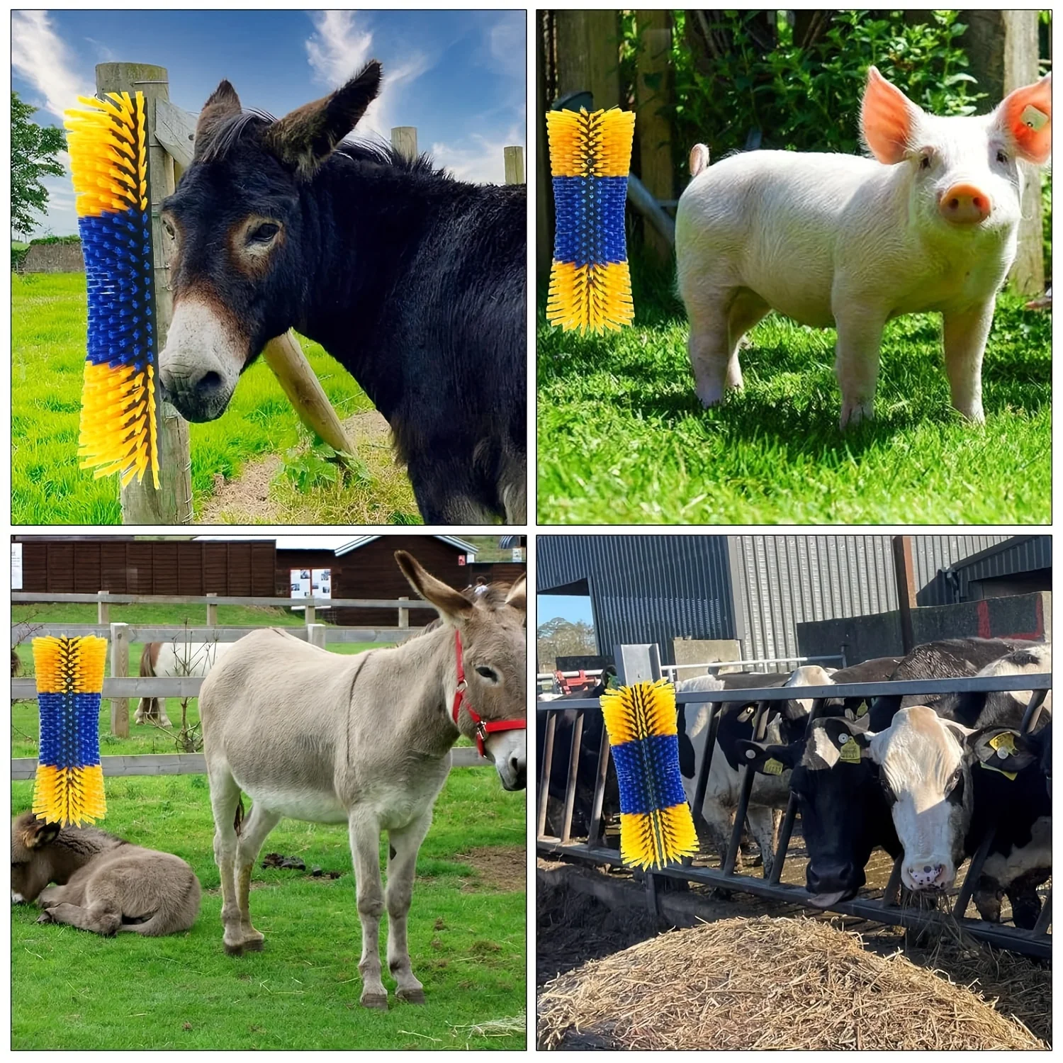 1 Pack Livestock Scratch Brush with Screws, Horse Scratching Post Goat Scratcher Brushes, Full Massage Grooming Brush for Cow, C