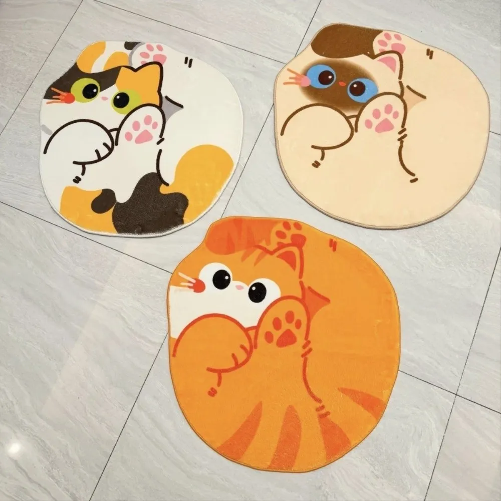 Imitation Cashmere Cat Shape Floor Mat Soft Anti-slip Entryway Door Mat Floor Barrier Cute Animal Area Rug for Bathroom Floor