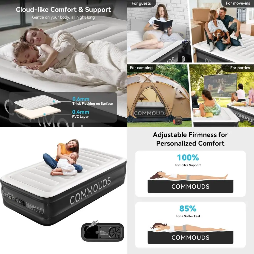 

Портативный надувной матрас 18 дюймов со встроенным насосом, удобный водонепроницаемый верхний слой для кемпинга, путешествий и домашнего использования, SUP