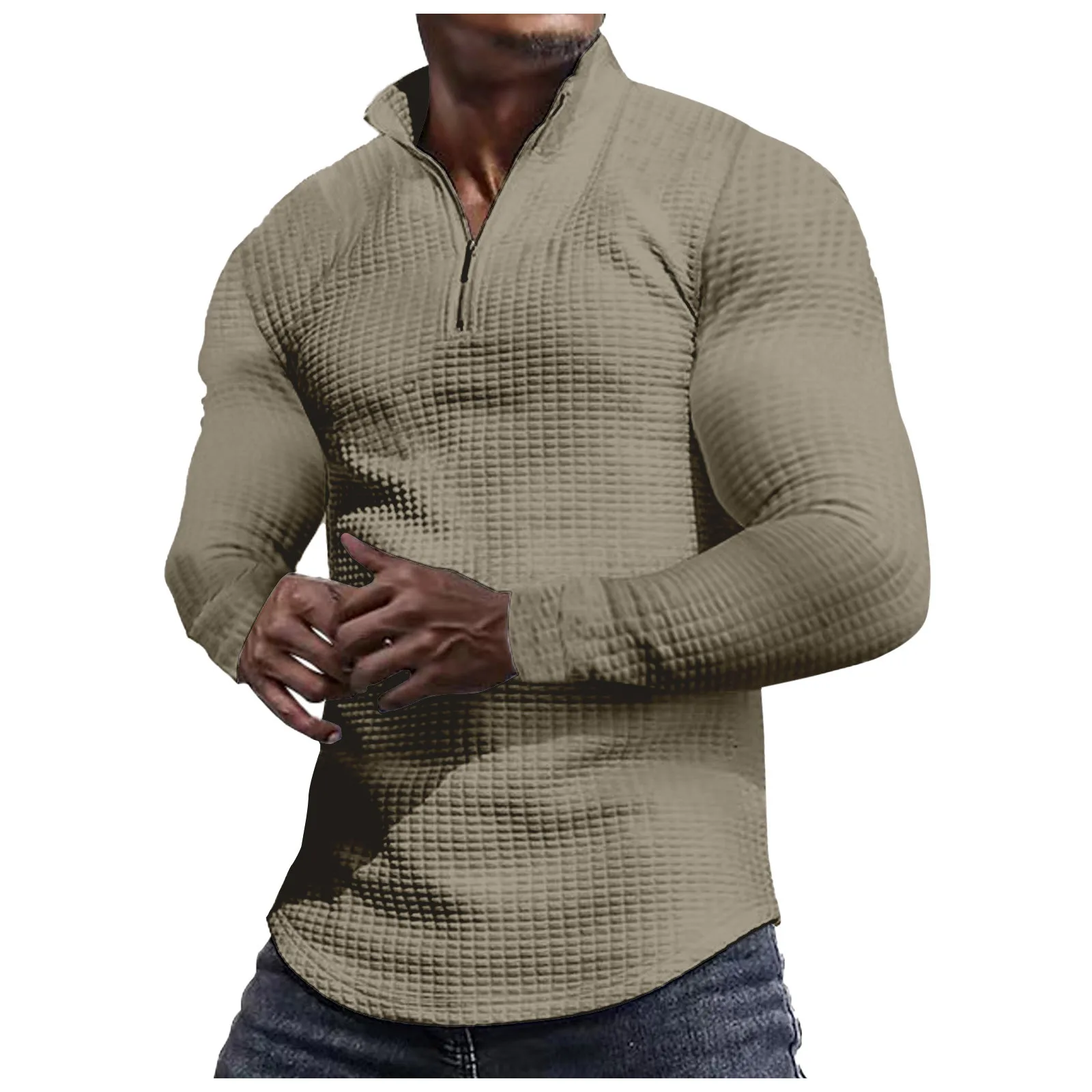 

Casual Mens Sweatshirts 2024 New Men'S Standing Neck Half Zipper Design Long Sleeve Pullovers Autumn Small Check Hoodless