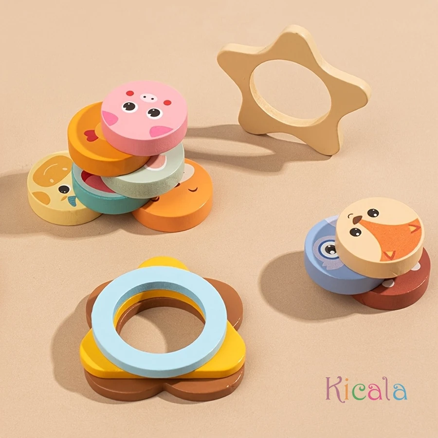 18ピース 大型動物＆形合わせボード 木製カラー 形状学習、教育パズル ギフトに最適 認知玩具