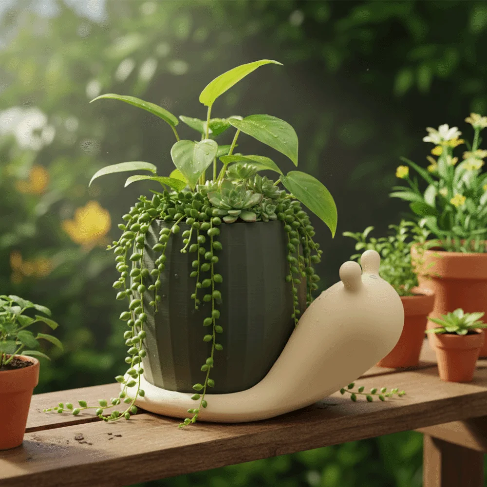 Unique Snail-shaped Flower Pot Cute Corrosion Resistant Eco-Friendly Planter Plastic 3D Printed Plant Pot Indoor Plants