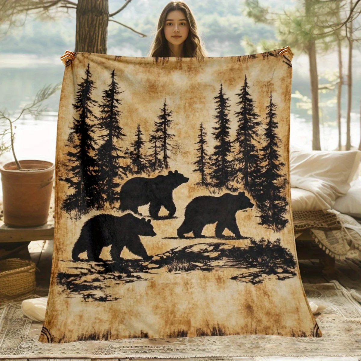 

Фланелевое одеяло 1-й силуэт медведя — теплое и мягкое, подходит для диванов, кроватей, гостиной, офисов, путешествий и Рождества.