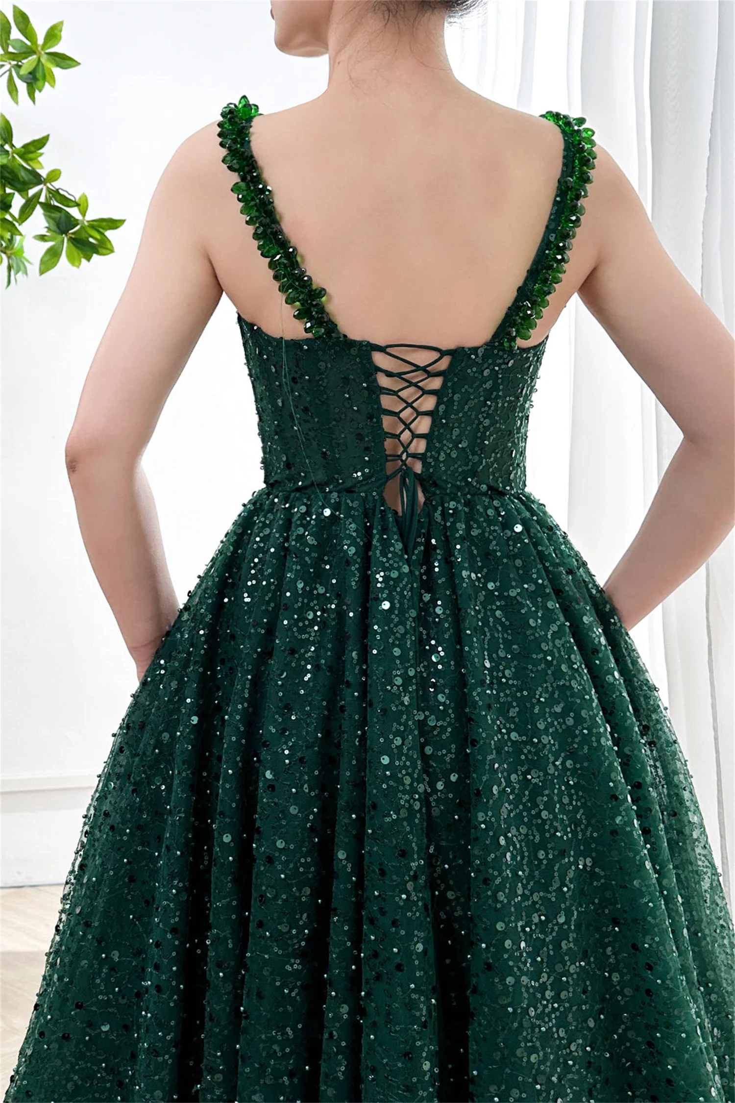 Aileen Back Strap Bead Embroidery Green Happy Sharon Evening Dresses for Formal Occasions Wedding Dress Women Elegant Party Gala