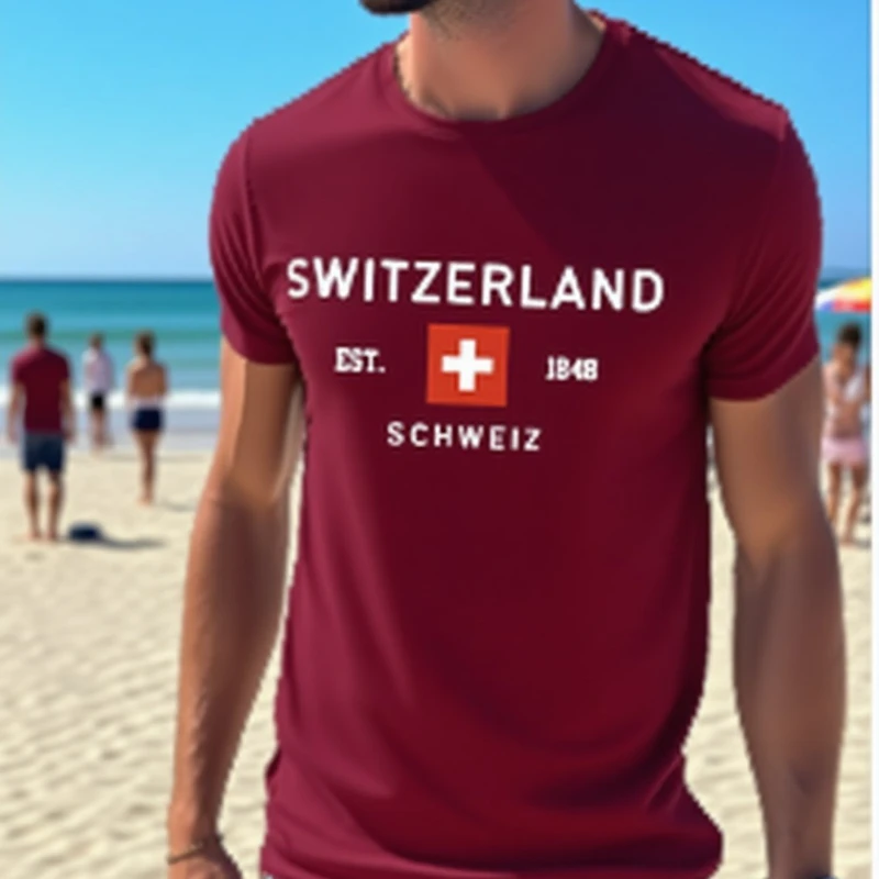 

Summer Men's Casual Loose Plus Size Switzerland Pattern Printed Round Neck Short Sleeve Tee T-Shirt Top 2025