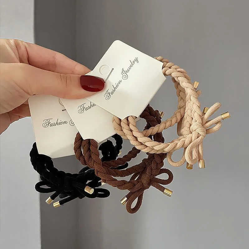 High Elasticity Braided Hair Tie Daily Basic Gentle on Hair Simple Versatile Non Slip for Women Soft Elastic Fiber Black
