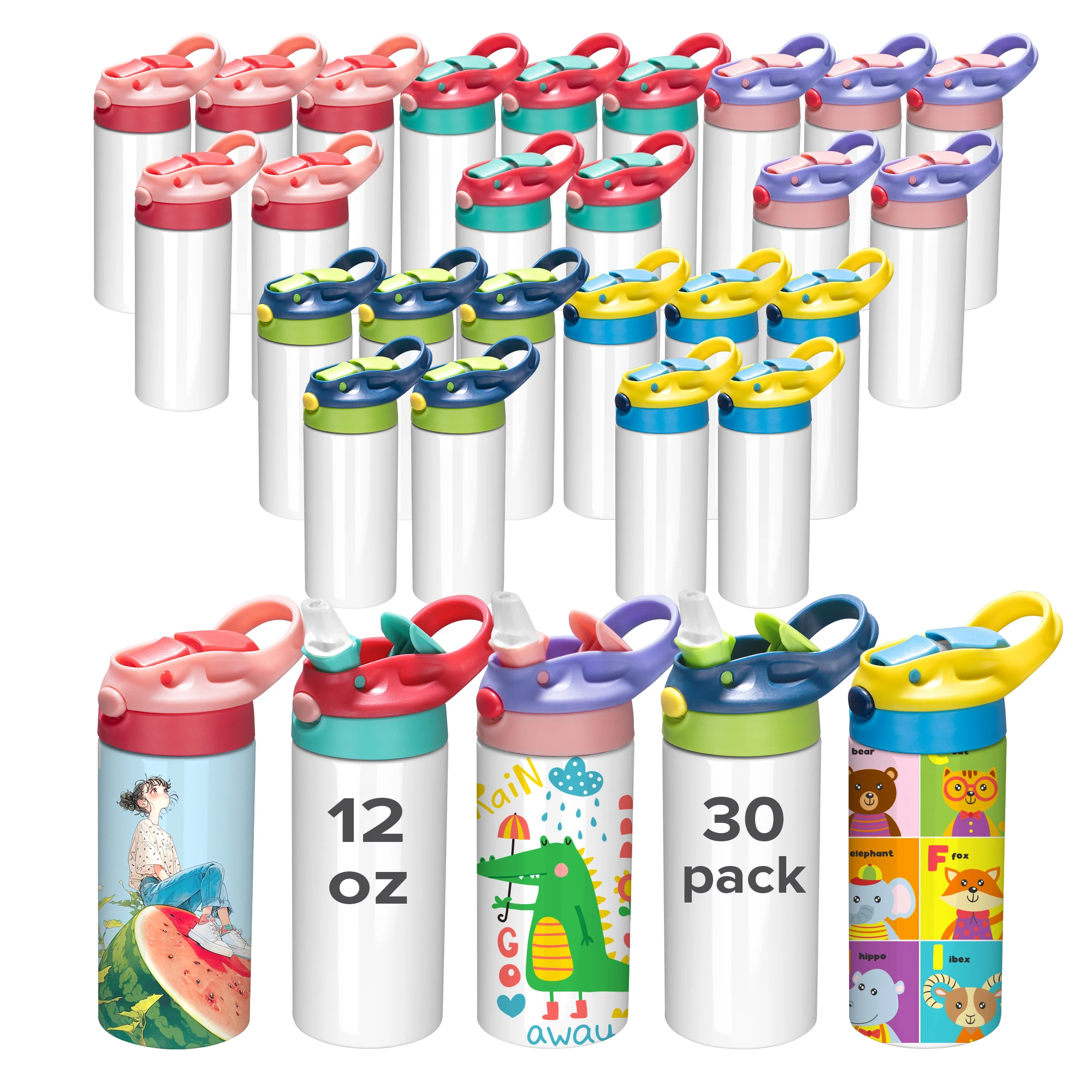 USA in stock 12OZ sublimation blanks tumbler,vacuum thermos,insulation water bottle,travel kids Flip Top  sublimation tumbler