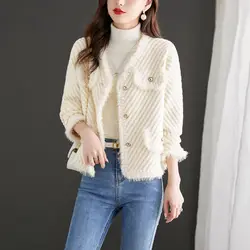 Autumn Winter V-Neck Button Pockets Solid Color Cardigan Women's Clothing Jackets Casual Elegant Coats Fashion All-match Tops