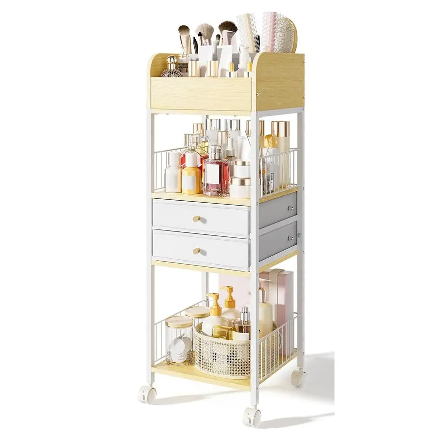 

Organizer Storage Rolling Cart, Floor Bathroom Organizers with Drawers Wheels, Versatile Skincare Perfume Hair Nail Accessories