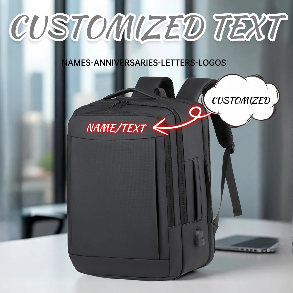 

Customized Logo Backpack Men's Computer Business Backpack Large Capacity Casual Travel Bag Business Trip Student Exclusive DIY