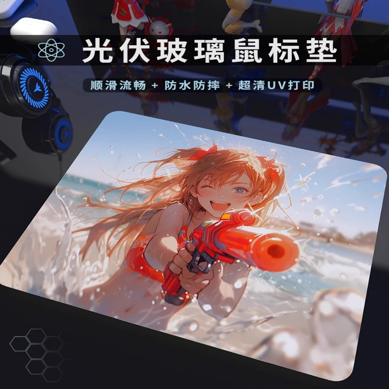 

Photovoltaic Glass Mouse Pad EVA Asuka Ayanami Rei Custom Pattern FPS Gaming Table Mat Esports Toughened Smooth DIY Gamer Gifts
