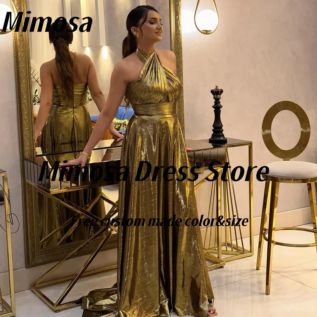 

Mimosa платья для выпускного вечера с бретелькой на шее, сексуальное вечернее платье на молнии сзади, длинное платье с скользящим вырезом, Vestido De Gala Noche muje по индивидуальному заказу