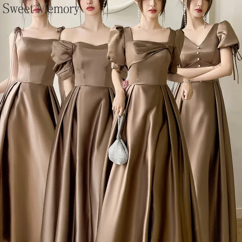 Custom Made A103 Sweet Memory Dark Coffee Color Satin Bridesmaid Dresses For Bride Guest Dress With Corset and Zipper Back