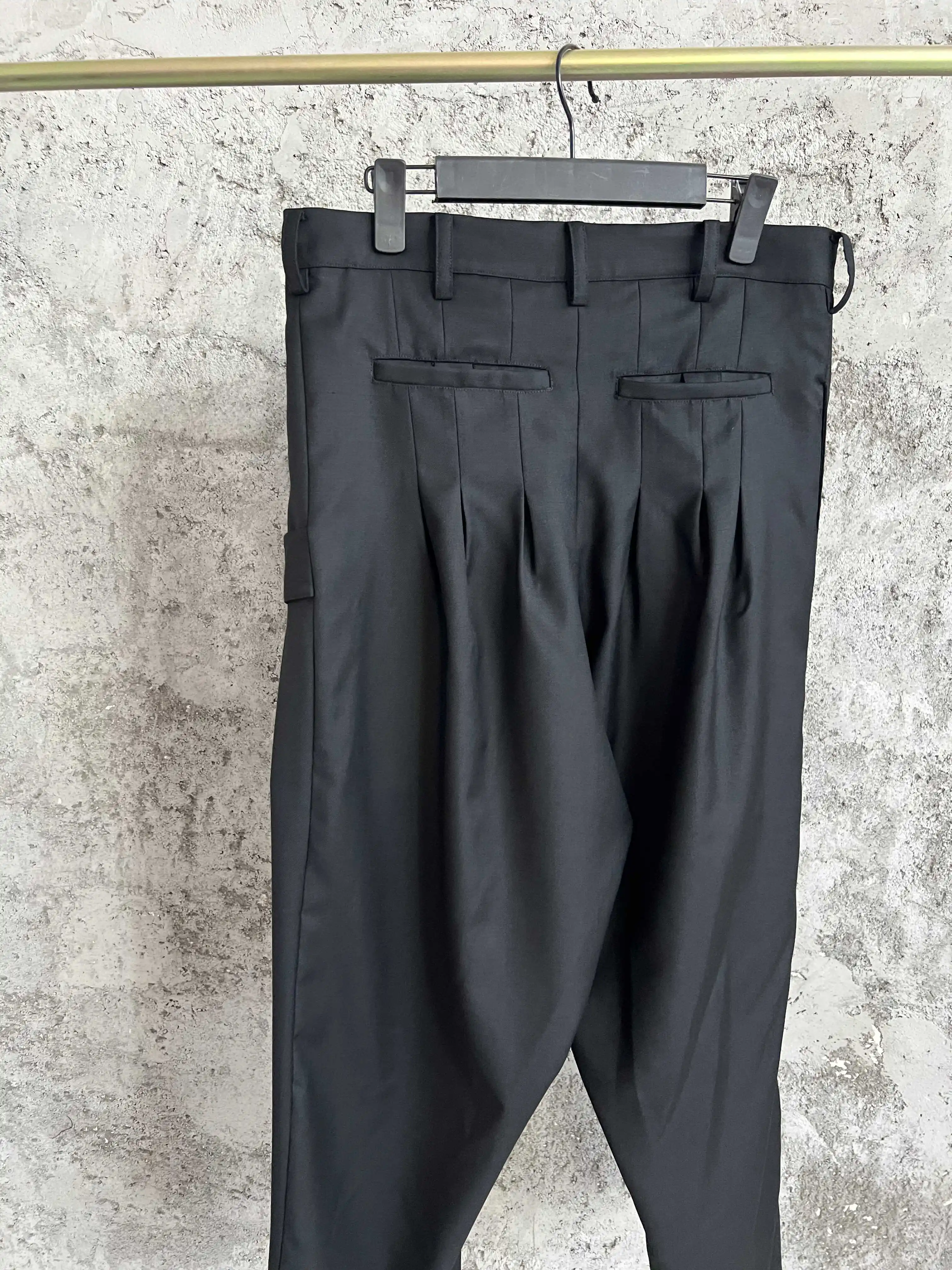 TOP-YAMAMOTO straight-leg pants with black side stitching design, a niche long pocket letter-shaped casual pants for men
