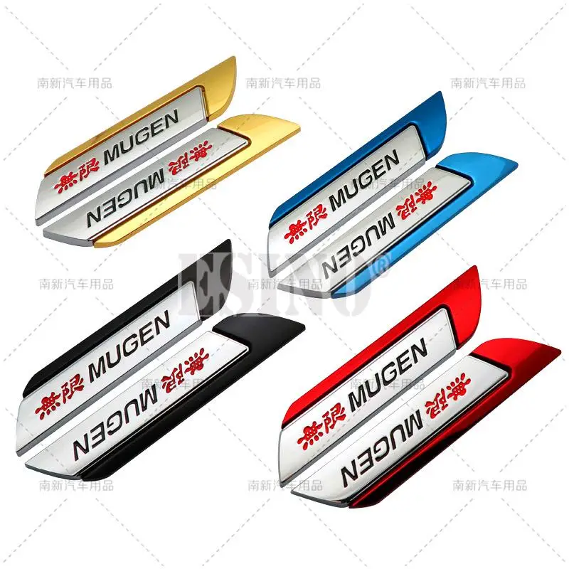 2 x Car Styling Sport Body Fender Side Metal Chrome Zinc Alloy Knife Side 3D Adhesive Emblems Badges for Mugen Power