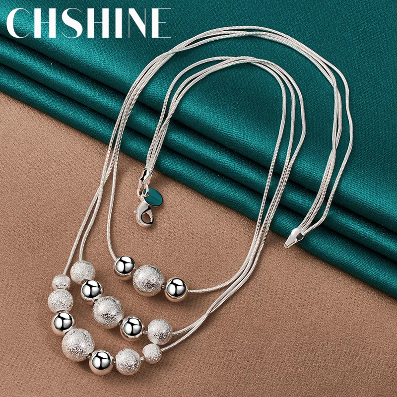 CHSHINE 925 Sterling Silver Three Snake Chain Smooth Matte Ball Beads Necklace For Women Wedding Charm Party Fashion Jewelry